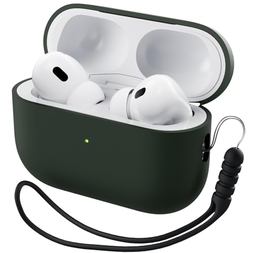 ORNARTO for AirPods Pro 2 Case, Hybrid Silicone, Mystic Green | Hybrid Silicone Rubber, Front LED Visible, Wireless Charging, Skin-Friendly Soft Touch, Anti-Scratch, Detachable Lanyard - color: Mystic Green