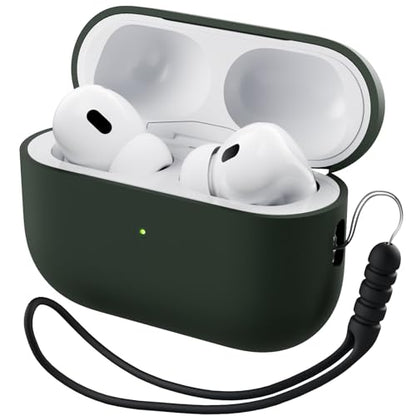 ORNARTO for AirPods Pro 2 Case, Hybrid Silicone, Mystic Green | Hybrid Silicone Rubber, Front LED Visible, Wireless Charging, Skin-Friendly Soft Touch, Anti-Scratch, Detachable Lanyard - color: Mystic Green