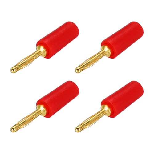 MECCANIXITY 4 Pcs 2mm Banana Plugs, 10A 6mm OD 26.5mm Length Speaker Wire Cable Plugs Connectors, Banana Jack Connector for Speaker Wire Audio Cable, Red - color: Red