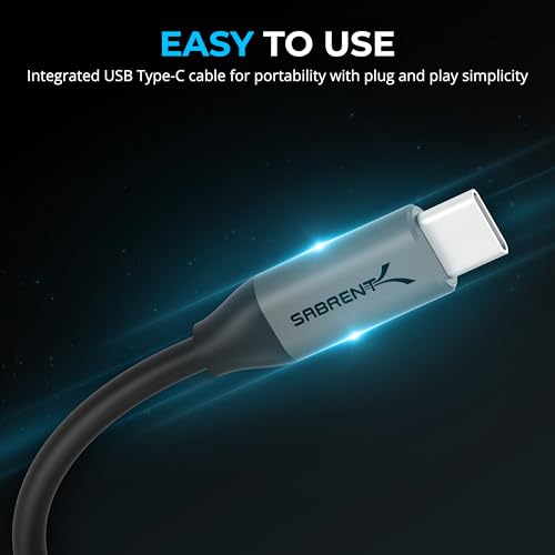 SABRENT USB-C to 3.5mm Audio Adapter with 100W PD, 24-Bit (AU-PACM) | USB-C external sound card; headset mic & stereo out; 96kHz; 100W PD passthrough