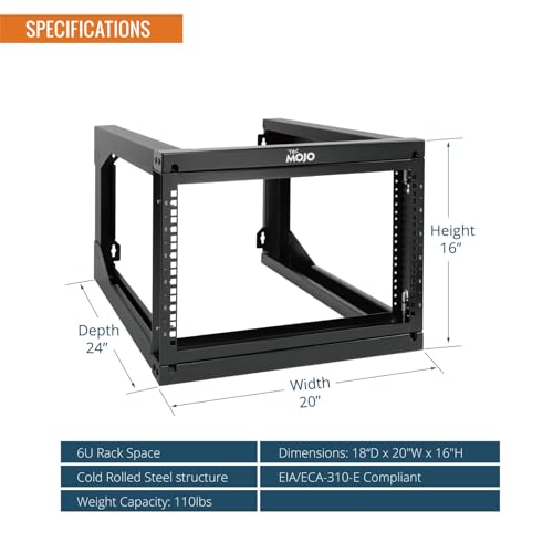 Tecmojo 6U Wall Mount Server Rack Swing Gate, Wall Mount Rack for 19in Computer/AV/Data/IT/Media Equipment, Open Frame Server Rack with 24in Depth, Square&Tapped Holes - size: 6U/24" Depth (New)
