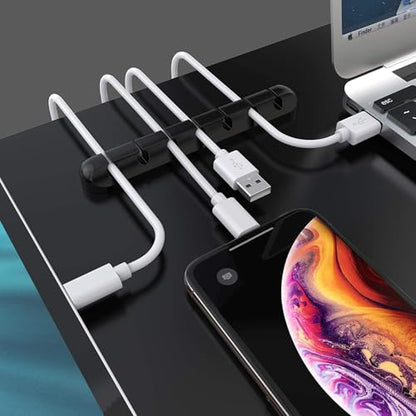 Cable Holder Clips 3 Pack, Cable Organizer for Desk, Cord Management Clips with 3/5/7 Slots, Silicone Cable Clips for USB Cables, Charging Cords, Power Cables, Office & Home – Black
