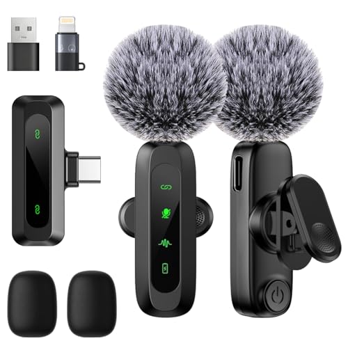 Wireless Lavalier Microphone for iPhone/Android Phone | Professional Noise Reduction Mic for Content Creators, Mini Lapel Microphones for Podcast Video Recording & Live Streaming