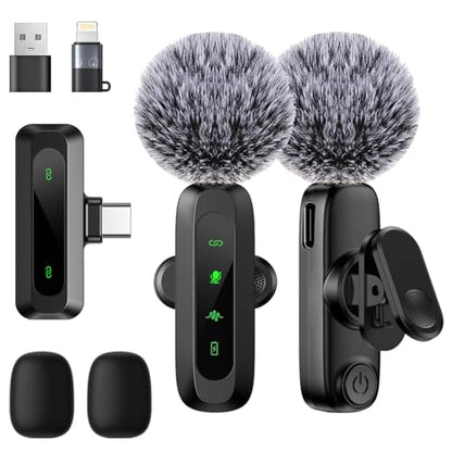 Wireless Lavalier Microphone for iPhone/Android Phone | Professional Noise Reduction Mic for Content Creators, Mini Lapel Microphones for Podcast Video Recording & Live Streaming