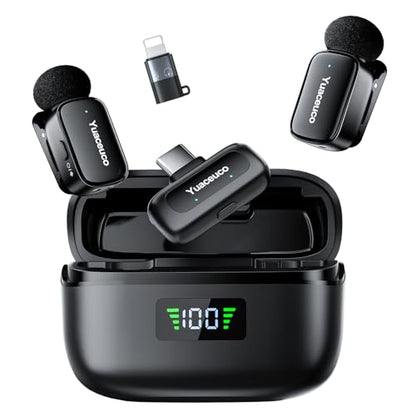 Mini Wireless Microphone for iPhone Android Tablets - color: 2TX+1 C RX+1 Lightning Adapter+Charging Case