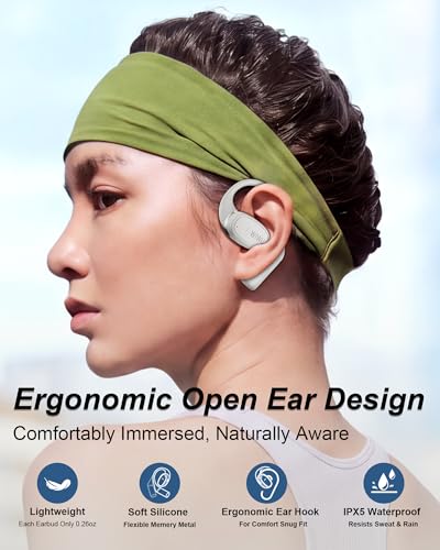 Open Ear Headphones,Bluetooth Wireless Earbuds with 2 Mics,Touch Control,ENC Noise Cancelling,HiFi Stereo Sound Sport Earbuds for Gym Cycling,Compatible with iPhone and Android(Beige) - color: Beige