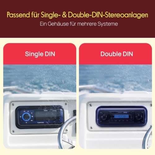 Pyle Durable Universal Marine Stereo Cover - Water Resistant Boat Radio Protector Shield with Flip-up Door & Neoprene Gasket - Compatible with Dual Shaft & DIN Style Stereos - Pyle PLMRCW3