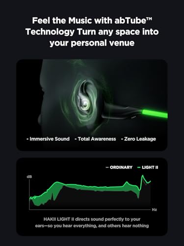 HAKII Light 2 Open Ear Headphones, IPX5 Running Headphone with 180° Ultra-Bright Beacon String, BT 6.0, 16H Playtime, Air Conduction Headphones Open Ear Earbuds for Fitness, Cycling, Outdoor - Green
