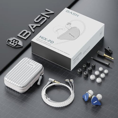BASN Mix-PD in Ear Monitor,Planar Driver+Dynamic Driver 2-Pin Cable,Blue | Two Mixed Drivers IEM with CNC Crafted Metal Cover, Wired Detachable 0.78mm 2-Pin Silver Plated OFC Cable for Musicians - color: Blue