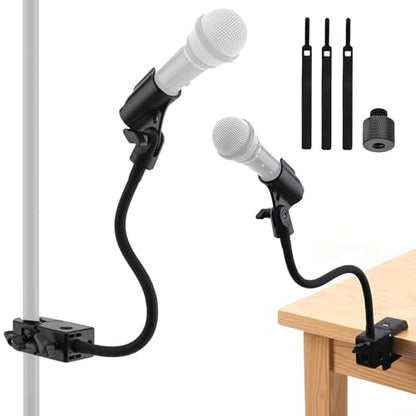 Gooseneck Mic Stand,Flexible Arm Desk Clamp for Streaming Podcast Studio | Heavy Duty Steel hold 2.2LB,Easy Adjust,Clamp fits desk/pole/shef 0.6-1.93" thick. mic clip+2 adapters.For mic up to 1.2"