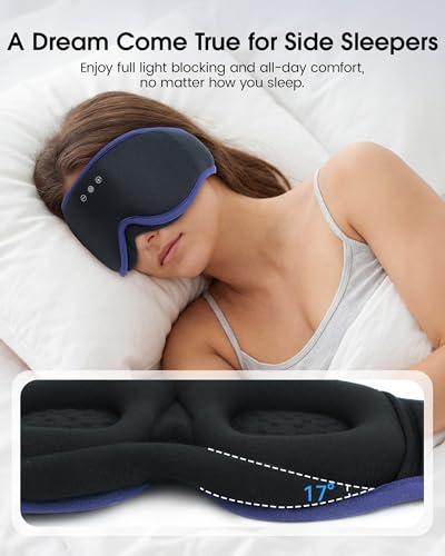 MUSICOZY Sleep Mask Bluetooth Headphones Eye Masks for Sleeping Headphone | 3D Wireless EyeMasks for Side Sleepers, 14-Hour Playtime, Ultra-Soft Breathable, Ultra-Thin Stereo Speakers for Women Men - color: Ocean Blue