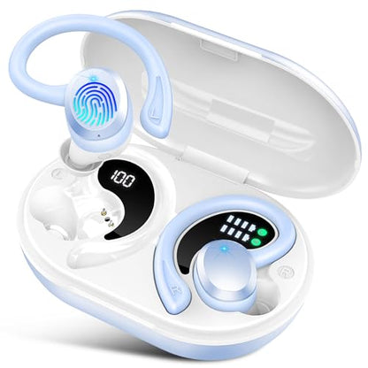 Wireless Earbuds Sport, 2025 Bluetooth 5.3 Headphones Bass Hi-Fi Stereo Over Ear Buds, 48Hrs Noise Cancelling Headset with Earhook, IP7 Waterproof Earphones Workout Running for Laptop Pad Android iOS - color: L-Blue
