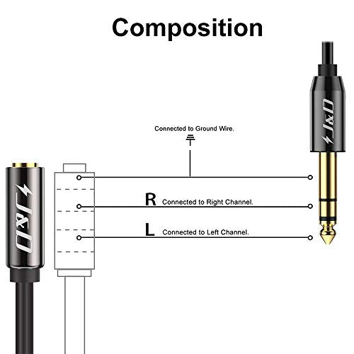 J&D 6.35mm (1/4 inch) to 3.5mm (1/8 inch) Headphone Jack Adapter 3 Feet, Gold Plated 3.5mm Female TRS to 6.35mm Male TRS Stereo Audio Cable for Guitar Amp, Amplifiers, Headphones Extension Cable - size: 3 Feet