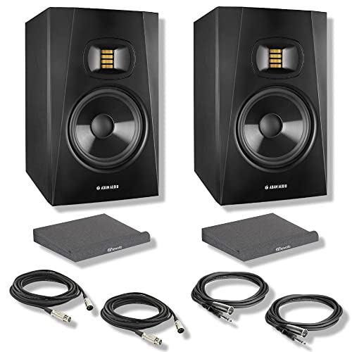 Adam Audio T7V Studio Monitor (Pair) with Frameworks GFW-ISOPAD-MD Isolation Pads, XLR Cables and Hosa Technology STX-105M Interconnect Cables - color: with Iso Pads + Cables