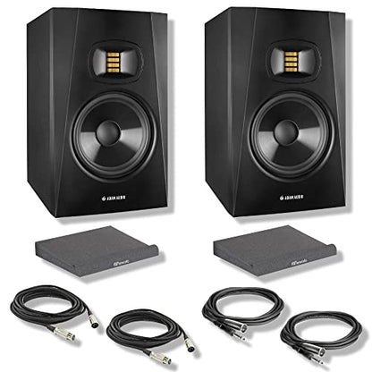 Adam Audio T7V Studio Monitor (Pair) with Frameworks GFW-ISOPAD-MD Isolation Pads, XLR Cables and Hosa Technology STX-105M Interconnect Cables - color: with Iso Pads + Cables