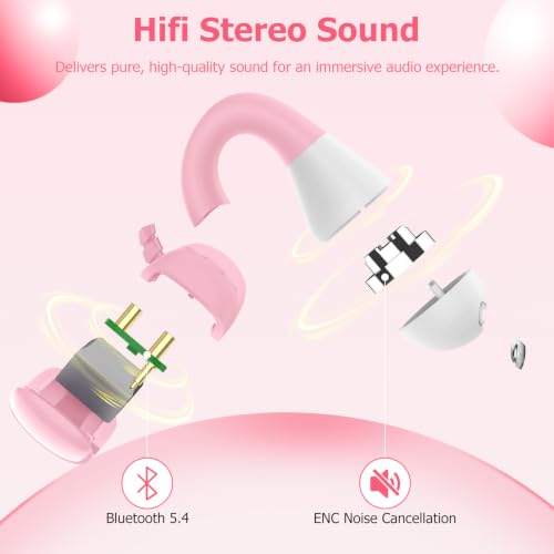 iDIGMALL Kids Wireless Earbuds, Open Ear Clip On Headphones for Teen, Pink | 85dB Volume Limit, 20 Hours Charging Case, Bluetooth 5.4, Built-in Mic, For Teens Child Girls Boys Home School Travel Sports - color: Pink