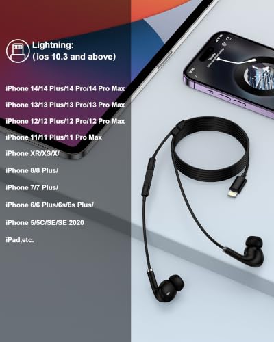 Wired Lightning Ear Buds for Apple Airpods iPhone 14 13, Headphones Earbuds | i Phone 14+ 14Pro 13 12 11 Pro Max Plus Lightening Connector, Ear phones with Microphone Lighting Air Pods Airpods - color: Wired Ear Buds-Black