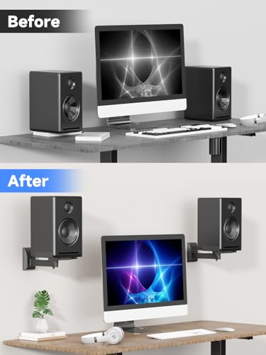 suptek Large Dual Side Clamping Bookshelf Speaker Wall Mounting Bracket for Large Surrounding Sound Speakers, Hold up to 55lbs Black SPM201LB - size: Large--black