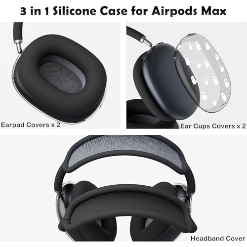for AirPods Max Headphones Halloween Ear Covers for AirPods Max 2 | Cute Ghost Clear Ear Cups Cover | Black Silicone Ear Pad Case Headband Cover for Apple AirPods Max 2/1 (2026/2024/2020) - color: Ghost G/Black