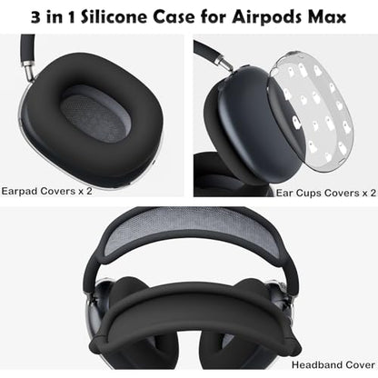 for AirPods Max Headphones Halloween Ear Covers for AirPods Max 2 | Cute Ghost Clear Ear Cups Cover | Black Silicone Ear Pad Case Headband Cover for Apple AirPods Max 2/1 (2026/2024/2020) - color: Ghost G/Black
