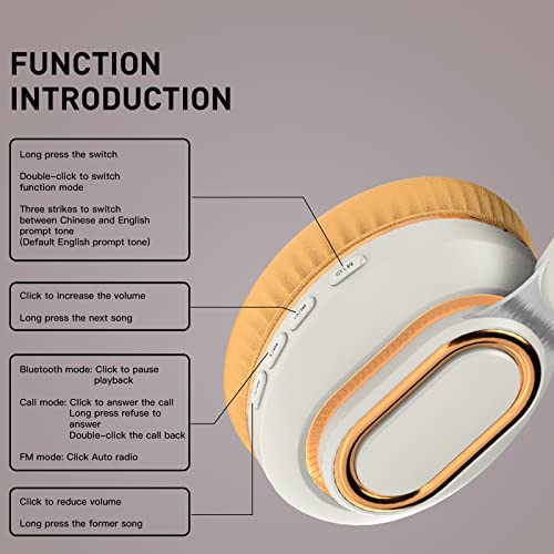 H7 Foldable Over-the-Ear Wireless Headphones Bluetooth(Off White) | 30H Playtime HiFi Headsets,1.5m Audio Cable,Soft Lightweight With Mic,for Android,iOS,Gift,Study,Office - color: Off White