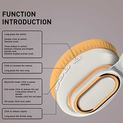 H7 Foldable Over-the-Ear Wireless Headphones Bluetooth(Off White) | 30H Playtime HiFi Headsets,1.5m Audio Cable,Soft Lightweight With Mic,for Android,iOS,Gift,Study,Office - color: Off White