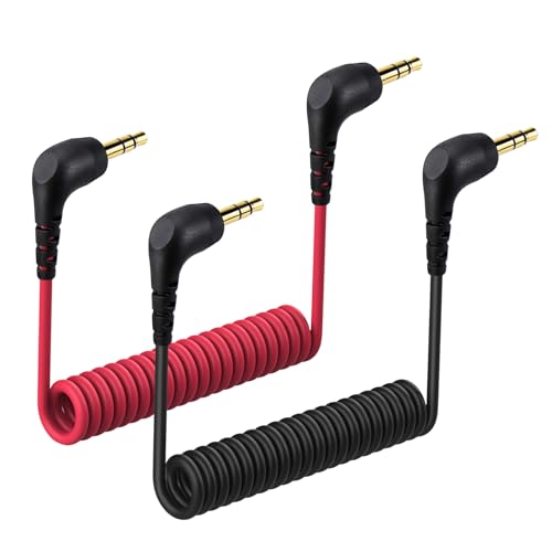 2-Pack 3.5mm Audio Cable for DJI Mic Mini Camera, Coiled 3.5mm TRS Aux Cord | 90-Degree Plug