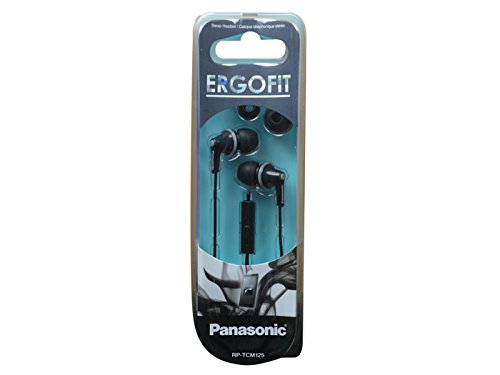 PANASONIC ErgoFit Earbud Headphones with Microphone and Call Controller Compatible with iPhone, Android and Blackberry - RP-TCM125-K - In-Ear (Black), Earpads S/M/L - color: Black, size: S/M/L, style: With Mic
