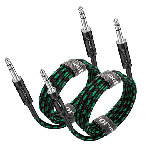 1/4 TRS to TRS Cable 3ft 2Pack 1 Meter Green Braided | Balance 6.35mm TRS Plug, Stereo Quarter inch TRS Male Cable for Power Speaker, Mixer, Amplifier - color: Green TRS to TRS, size: 3ft-2Pk