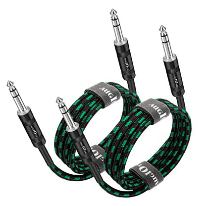 1/4 TRS to TRS Cable 3ft 2Pack 1 Meter Green Braided | Balance 6.35mm TRS Plug, Stereo Quarter inch TRS Male Cable for Power Speaker, Mixer, Amplifier - color: Green TRS to TRS, size: 3ft-2Pk