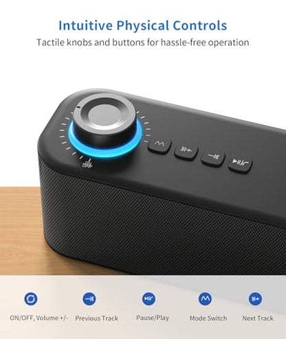 Desktop PC Speakers, Bluetooth Soundbar, 3600mAh Battery for 20Hrs Wireless Playback, Wired/Wireless Speaker for PCs, Phones, TVs, Laptops
