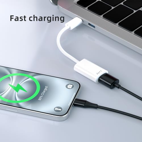 USB C to Lightning Headphone Audio Adapter,Lighting to USBC Adaptor with Earphone &Charge,USB-C to iPhone Converter,Type C to Lightning Cable Adapter for iPhone 17/16/Pro/Max,iPad Pro/Air,MacBook,iMac