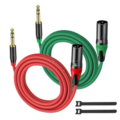 XLR Male to 1/4 (6.35mm) TRS Mono Jack Cable 6.6 FT, 2 Pack, Red and Green, for Dynmic Microphone, Balanced 3 Pin XLRon to TRS Plug Mic Cord, Plated Conductors - size: 6.6 FT, style: XLR Male to 1/4"