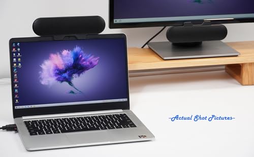 Computer Speakers for Desktop PC Monitor, External Speakers for Laptop, USB-Powered, Plug-n-Play, Wired, Clip-On, Small Computer Soundbar for PC, with Loud Sound, Rich Bass, G-Sensor, USB-C Adapter