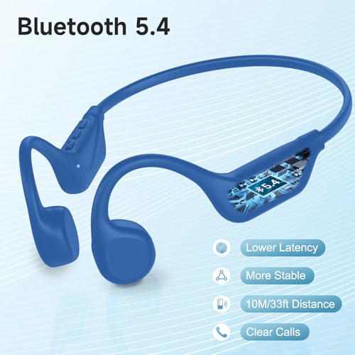 LOBKIN Bone Conduction Headphones Bluetooth 5.4, Open Ear Headset with Mic | 10H Playtime, IPX5 Sweat Resistant Sports Earbuds for Running Cycling Hiking, Blue - color: Blue