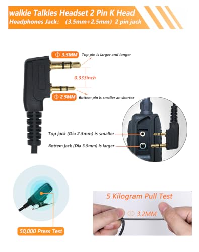 2-Pack Two-Way Radio Earpiece with Mic， Ear Hooks Walkie Talkie Headset Compatible with Baofeng UV-5R BF-888S BF-F8HP,Arcshell AR-5,Kenwood,BTECH,Pxton,Wouxun(2-Pin) - style: Baofeng-2 Pin - 2Packs(G Shape Headset)
