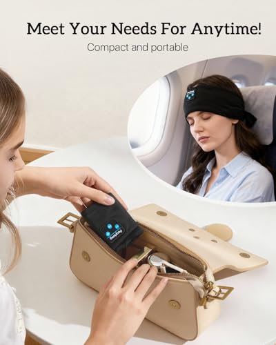 Perytong Sleep Headphones for Side Sleepers – 14Hrs Bluetooth Headband with Ultra-Thin HD Stereo Speakers, Detachable Washable Design, Wireless Music Headband for Insomnia, Meditation, Travel - color: Ebonyblack