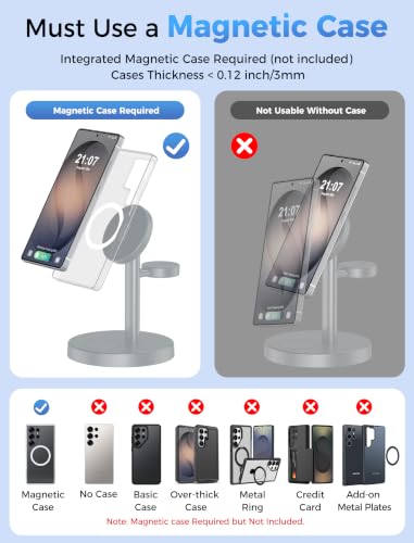 Magnetic Wireless Charger for Samsung, 3 in 1 Super Fast Charging Station Compatible with MagSafe, Phone Charger Stand for Samsung Galaxy S26 Ultra S25 Z Fold/Flip 8, Watch Ultra 8 7 6, Buds 4/3 Pro - color: Titanium Gray