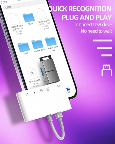 Lightning to 3.5mm Headphone Jack SD TF Card Reader USB OTG Charger Adapter(5in1) for iPhone for iPad Micro SD Camera Memory Stick Flash Drive Mouse Keyboard Dongle AUX Audio Charging Cable