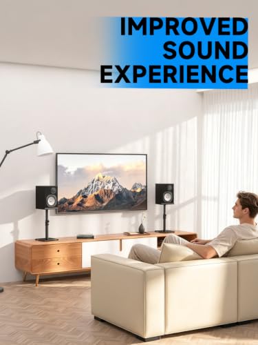 Suptek Desktop Speaker Stand Set, 9.6 x 8.8 inch Trays, 12-18" Height Adjustment and Tilt, Large Audio Holders for Computer and Bookshelf Speakers, Elevated Sound, 2 Pack, Black, SDM001TH - color: Black, size: 9.6" x 8.8" x 18"