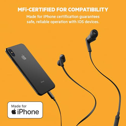 Belkin Wired Earbuds with Lightning Connector, Built-in Mic | In-ear headphones, tangle-free cable, inline remote, volume and track controls, water resistant, iPhone, iPad - color: Black, size: One Size, style: LTG
