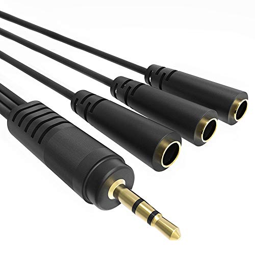 Ancable 9 Inch 3.5mm (1/8") Male to 3X Female Stereo Splitter Audio Cable, 3 Way Splitter Gold-Plated - color: Gold
