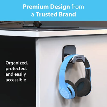 TotalMount Gaming Headset Hanger – Removable Adhesive Strips (Black) | Designed in the USA – Easy, Damage-Free Wall, Desk, or PC Mounting (Headphone Hook With Premium Silicone Cradle) - style: Premium Black