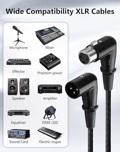 CERRXIAN Right-Angle 3 Pin XLR Male to Female Microphone Cables, 6.56 FT Professional Balanced XLR to XLR Audio Cables for Mixer Microphone DMX