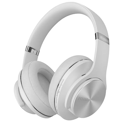DOQAUS Bluetooth Headphones Over Ear, 90H Playtime, 3EQ Mode, with ENC Mic | Hifi Stereo Sound, Lightweight, Headphones Wireless with Soft Memory Foam Earpads, Deep Bass for Home Office Cellphone PC - color: Light Grey