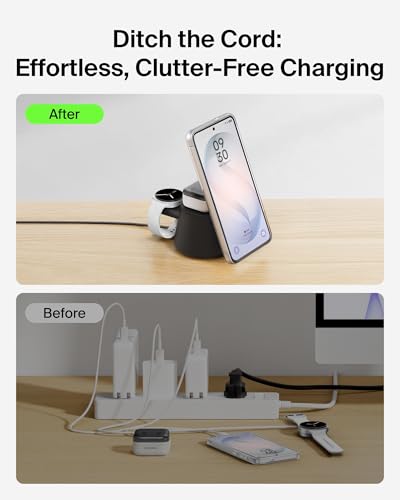 Belkin Qi2.2 25W Magnetic Wireless Charging Station, 3 in 1 Samsung Charger | Fast Charging, MagSafe Compatible, Samsung Galaxy S26, Android Charger, Pixel 10, iPhone 17/16/15, Apple Watch, AirPods - color: Black