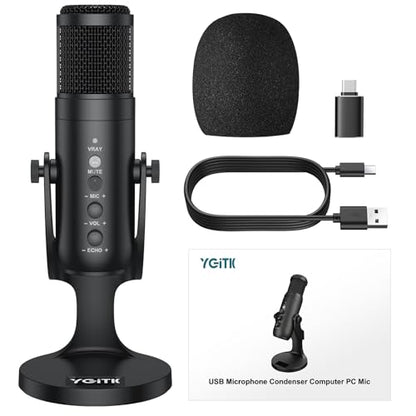 USB Condenser Microphone for Computer – Plug & Play PC Mic with Echo Mic Gain, Volume Control, and Mute Button – Cardioid Polar Pattern, Noise Cancelling, Headphone Output for Gaming, Streaming