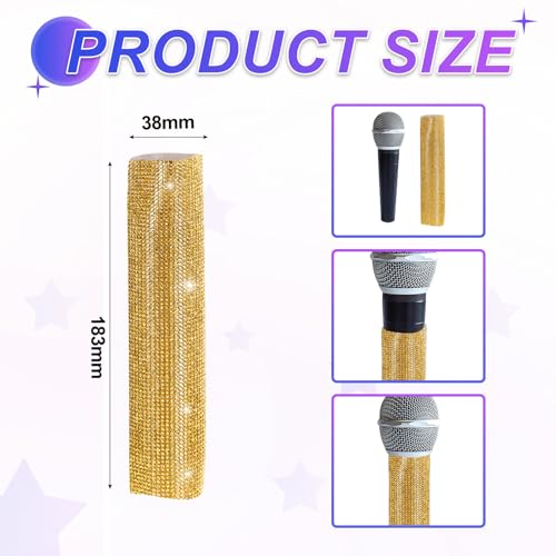 MECCANIXITY Gold Mic Handle Cover, Rhinestones Microphone Handle for Most Universal Wireless Microphones, Mic Not Included(with Grey Velvet Bag) - color: Gold Grey