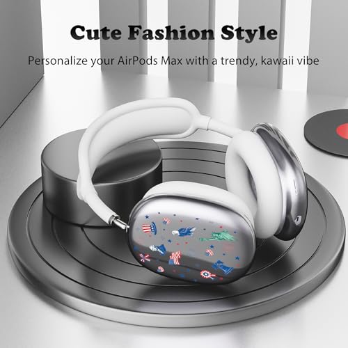 for AirPods Max 2/1 Headphones 4th of July Patriotic Ear Covers | American Flag Clear Ear Cups Cover | White Silicone Ear Pad Case Headband Cover for Apple AirPods Max 2/1 (2026/2024/2020) - color: American Flag A