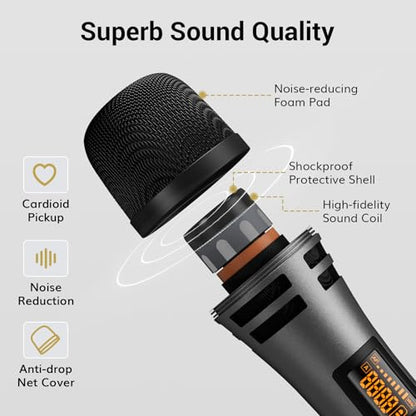 TONOR Wireless Microphone System, Handheld Mic Set with Headset/Lapel Mics | Lavalier Mic with Bodypack Transmitter, Receiver, 60 m/200ft Range Compatible with PA Speaker, for Karaoke, Singing, Church - style: 2 Handheld 2 Bodypack Mics